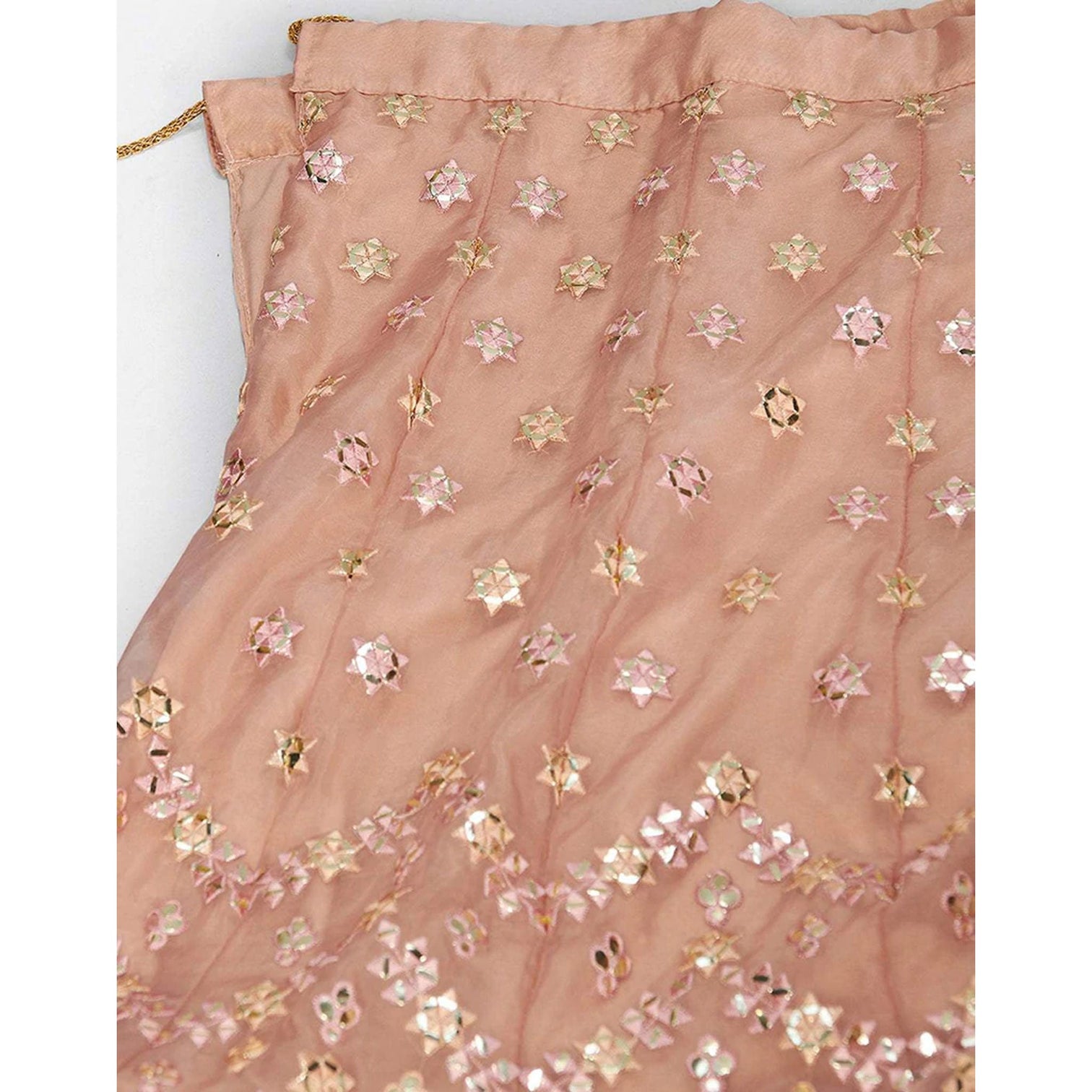Peach Thread and Foil Mirror Cutwork Lehenga choli