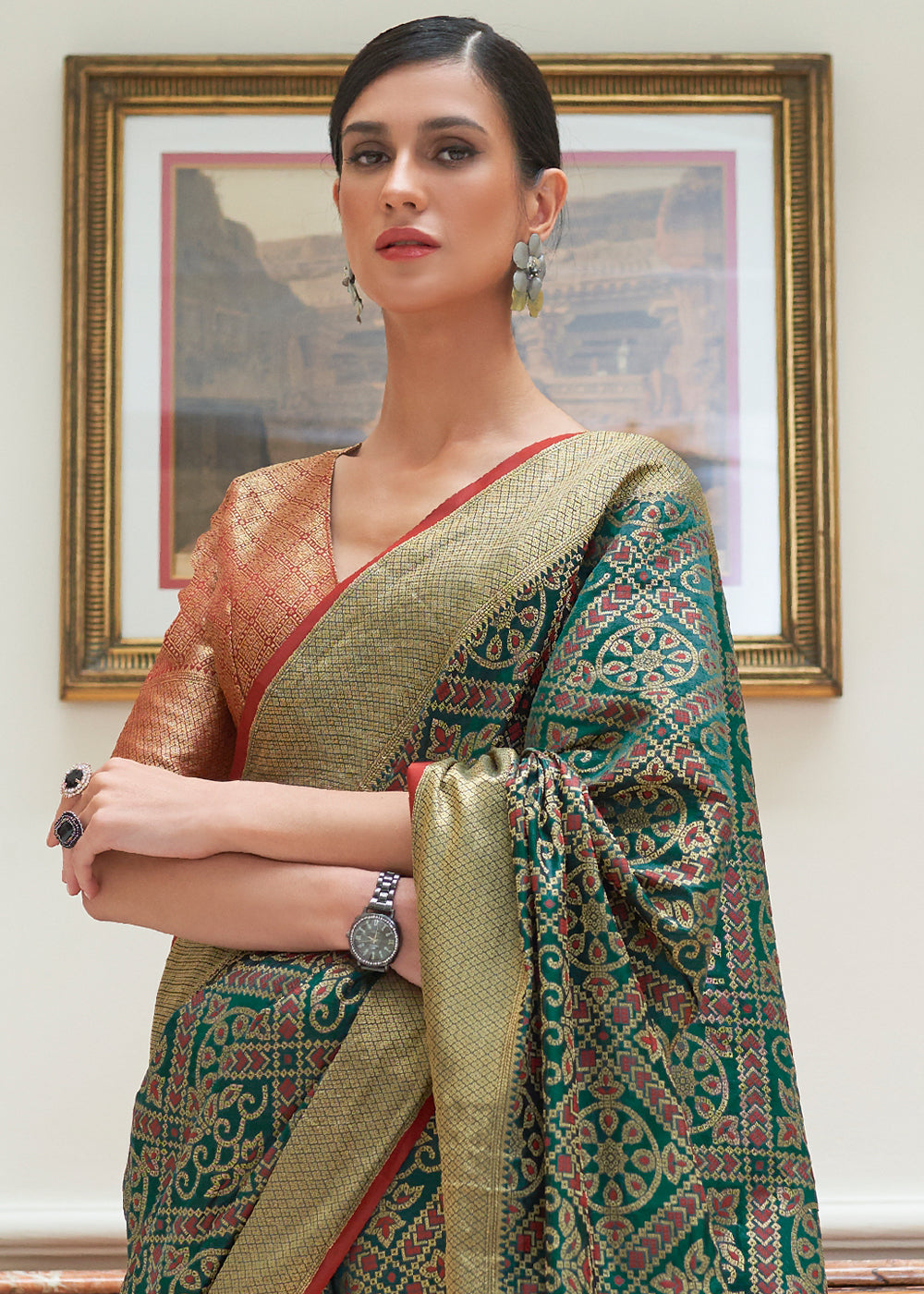Dark Green Zari Woven Patola Silk Saree