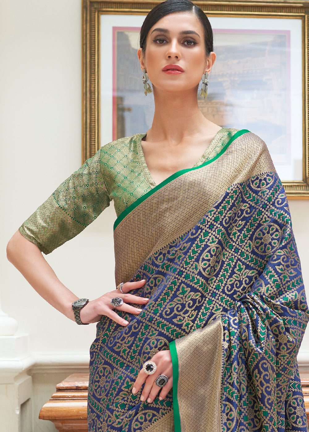 Dark Blue Zari Woven Patola Silk Saree