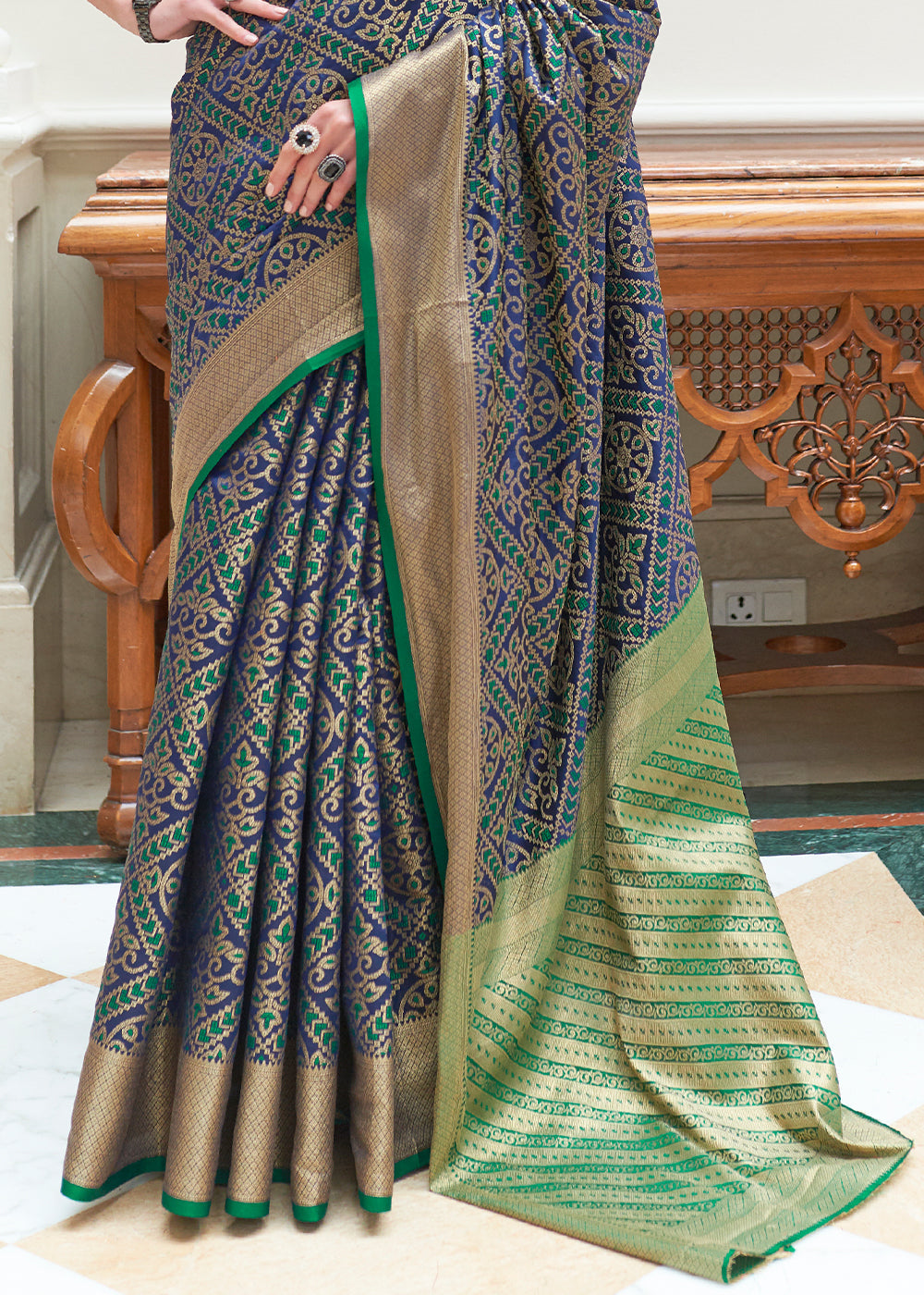 Dark Blue Zari Woven Patola Silk Saree