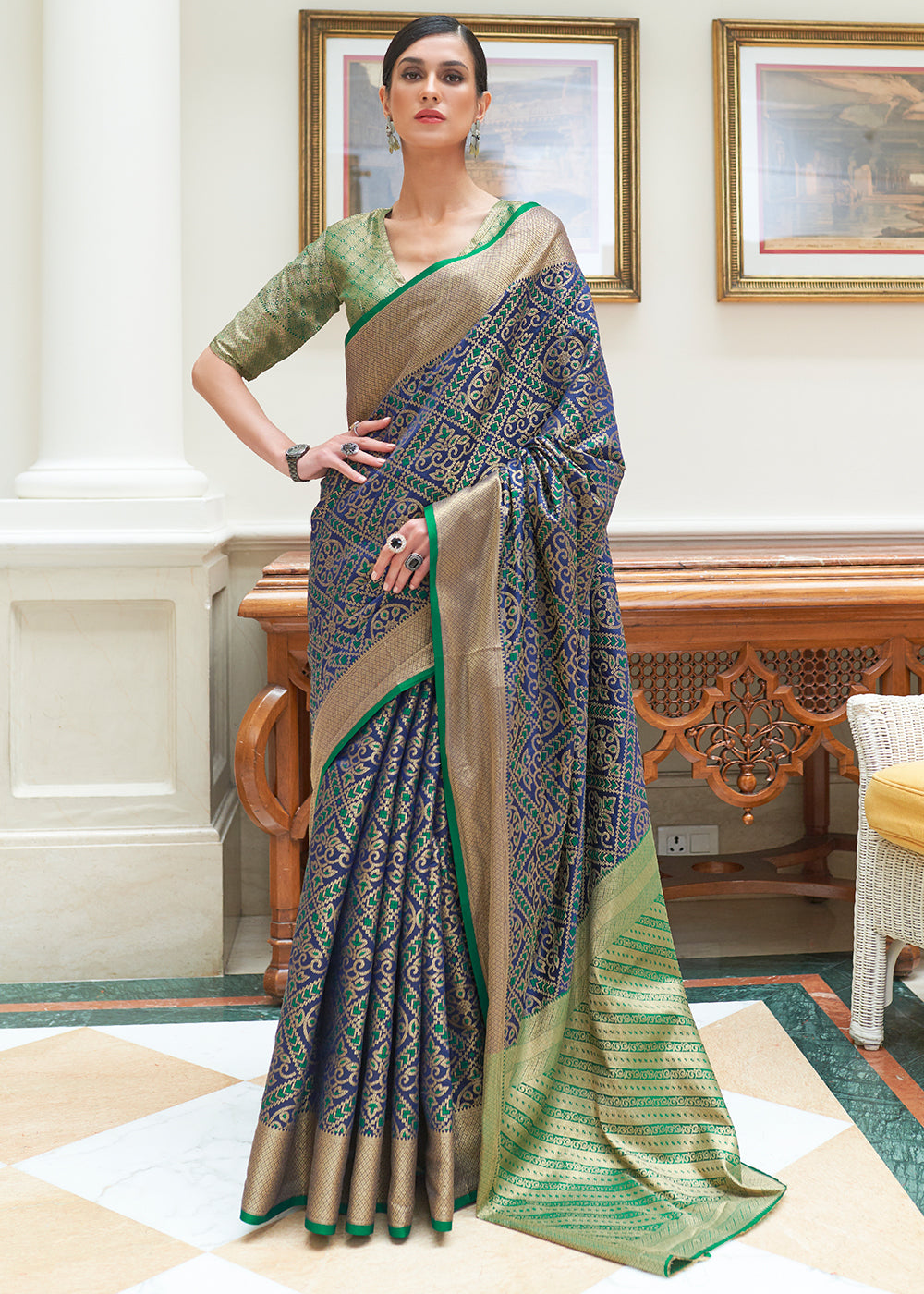 Dark Blue Zari Woven Patola Silk Saree
