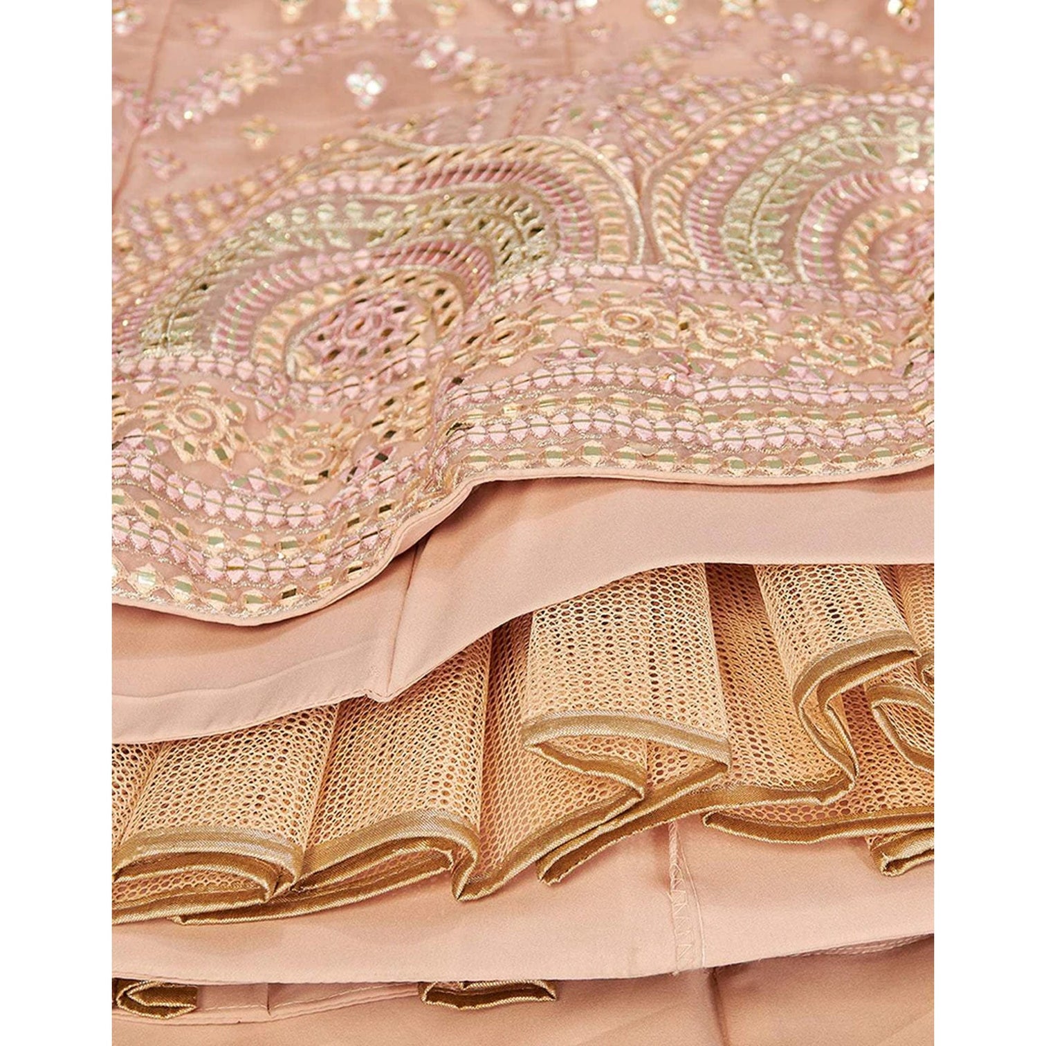 Peach Thread and Foil Mirror Cutwork Lehenga choli