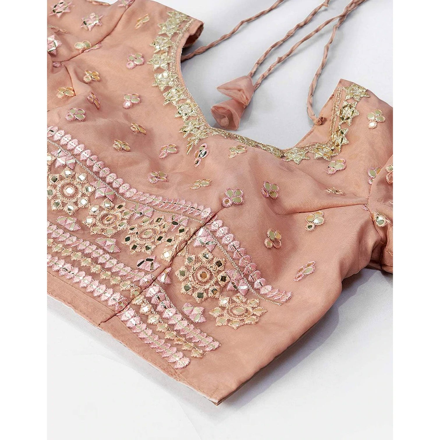 Peach Thread and Foil Mirror Cutwork Lehenga choli