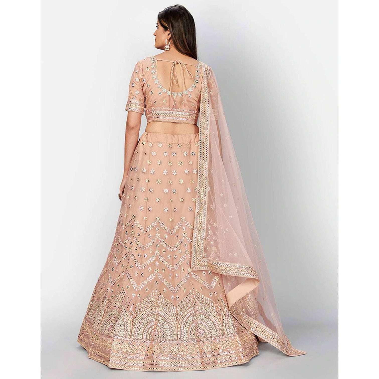 Peach Thread and Foil Mirror Cutwork Lehenga choli