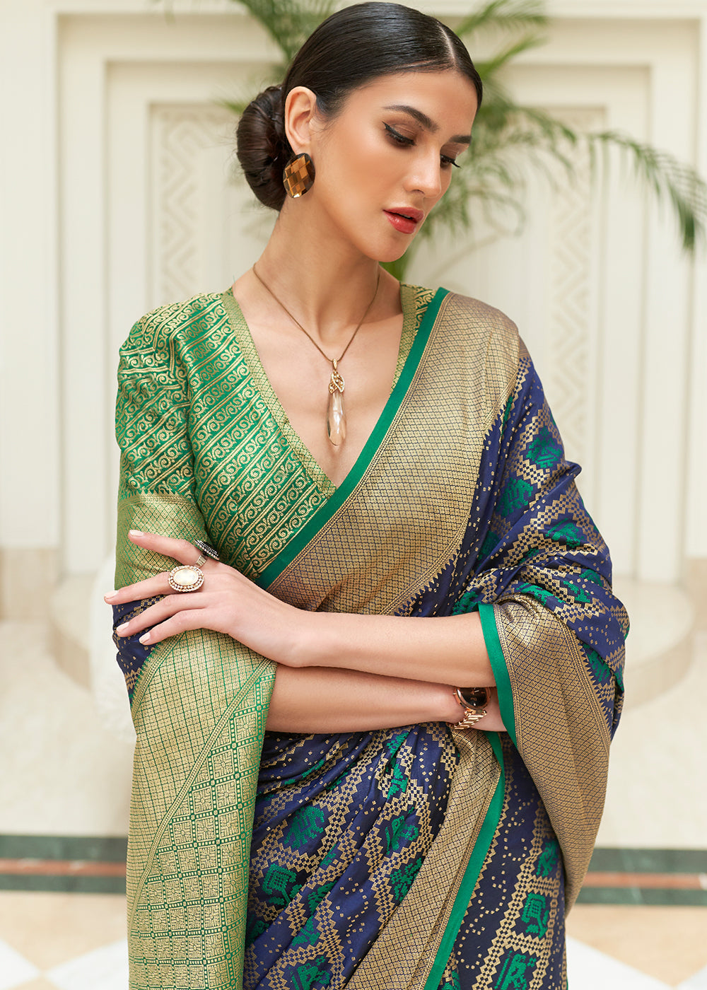 Blue & Green Zari Woven Patola Silk Saree