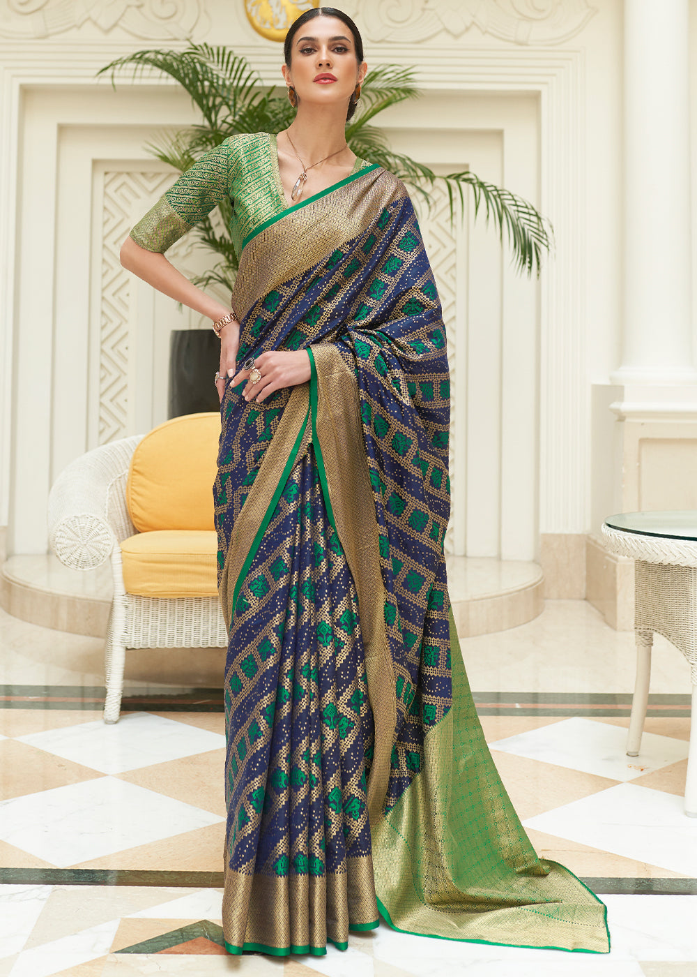 Blue & Green Zari Woven Patola Silk Saree