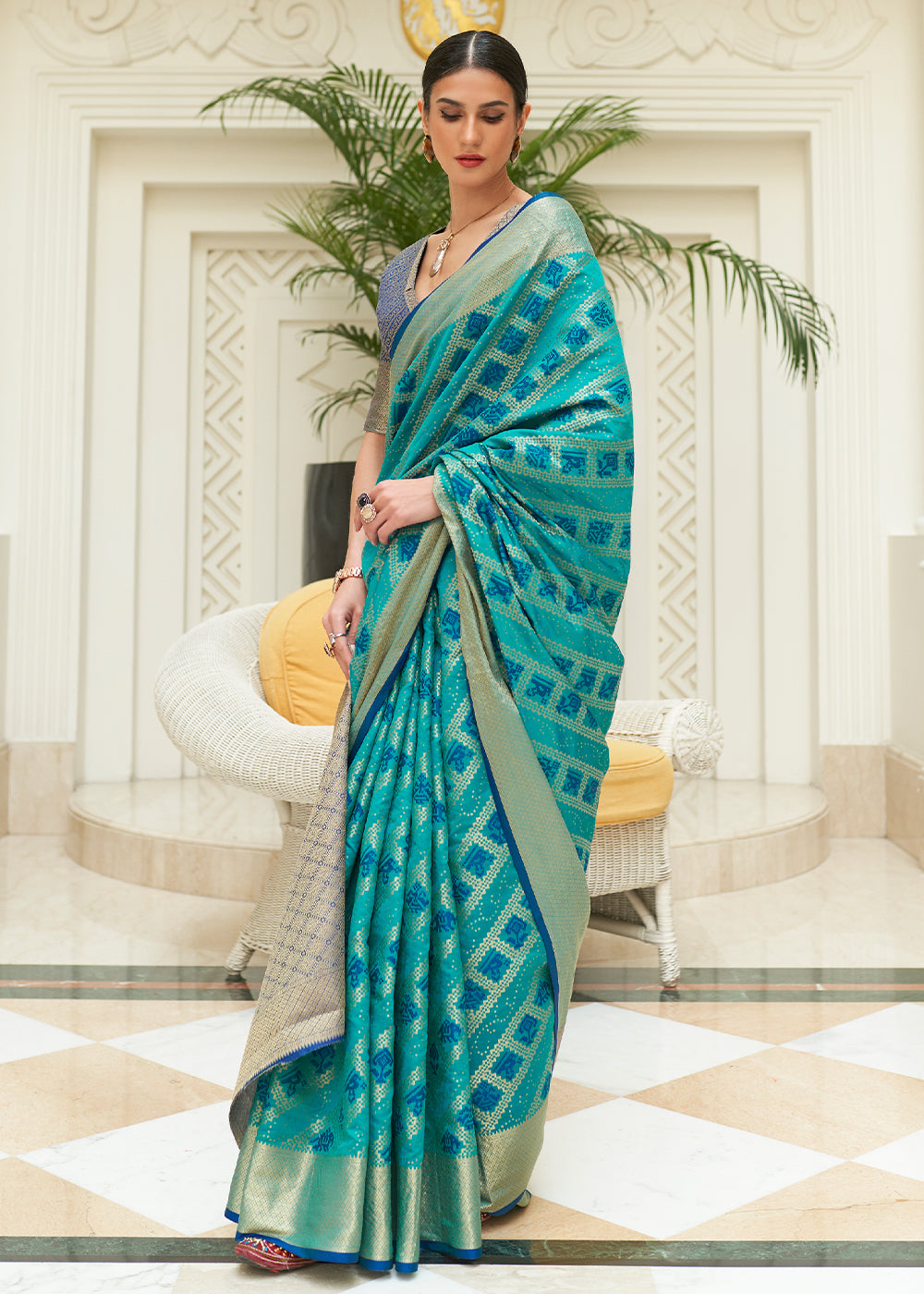 Shades Of Blue Zari Woven Patola Silk Saree