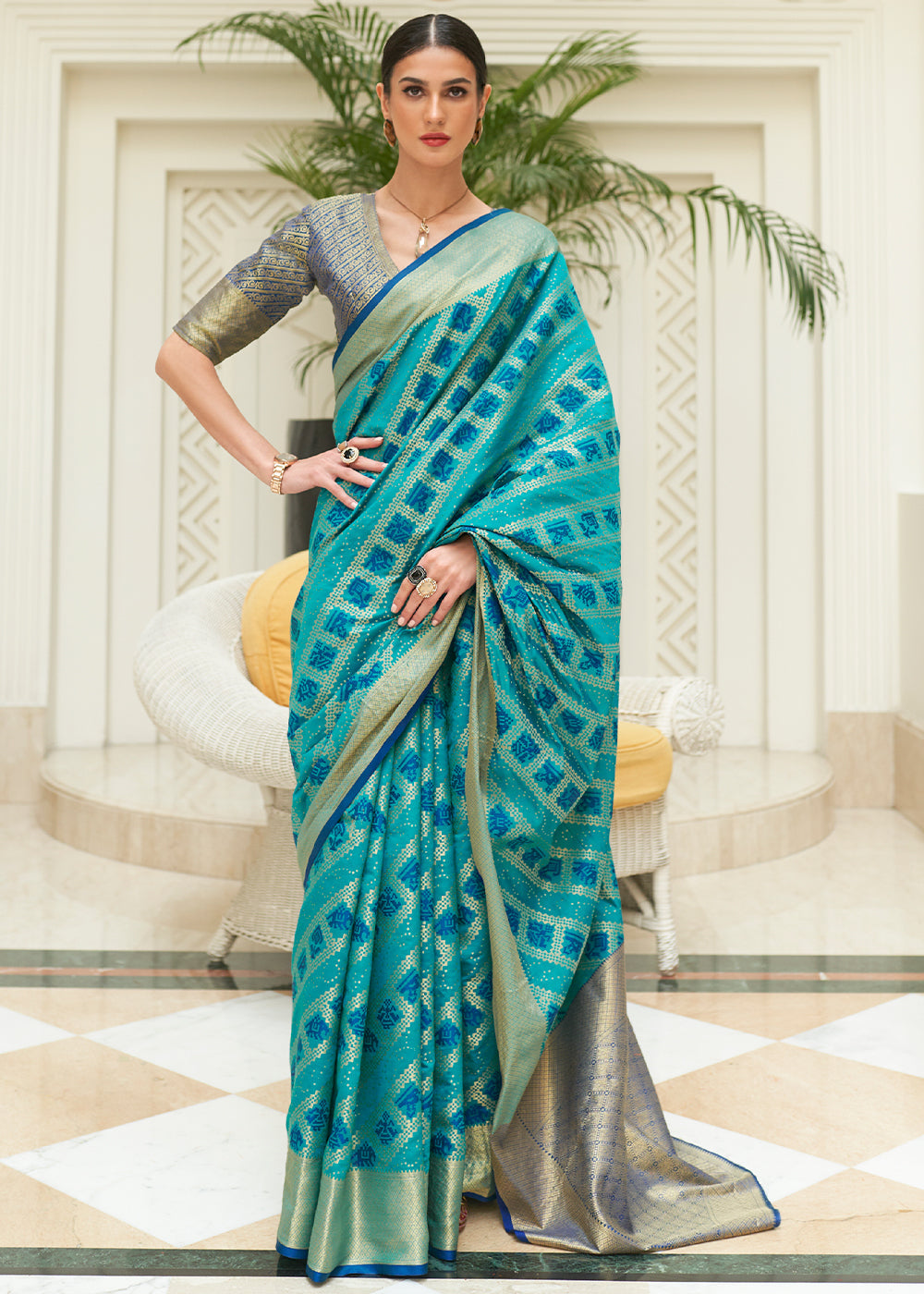 Shades Of Blue Zari Woven Patola Silk Saree