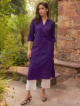 Libas Purple Woven Design Silk Straight Kurta