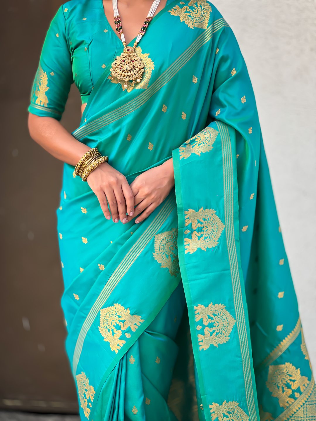 Sea Green Soft Silk Traditional Zari Woven Saree