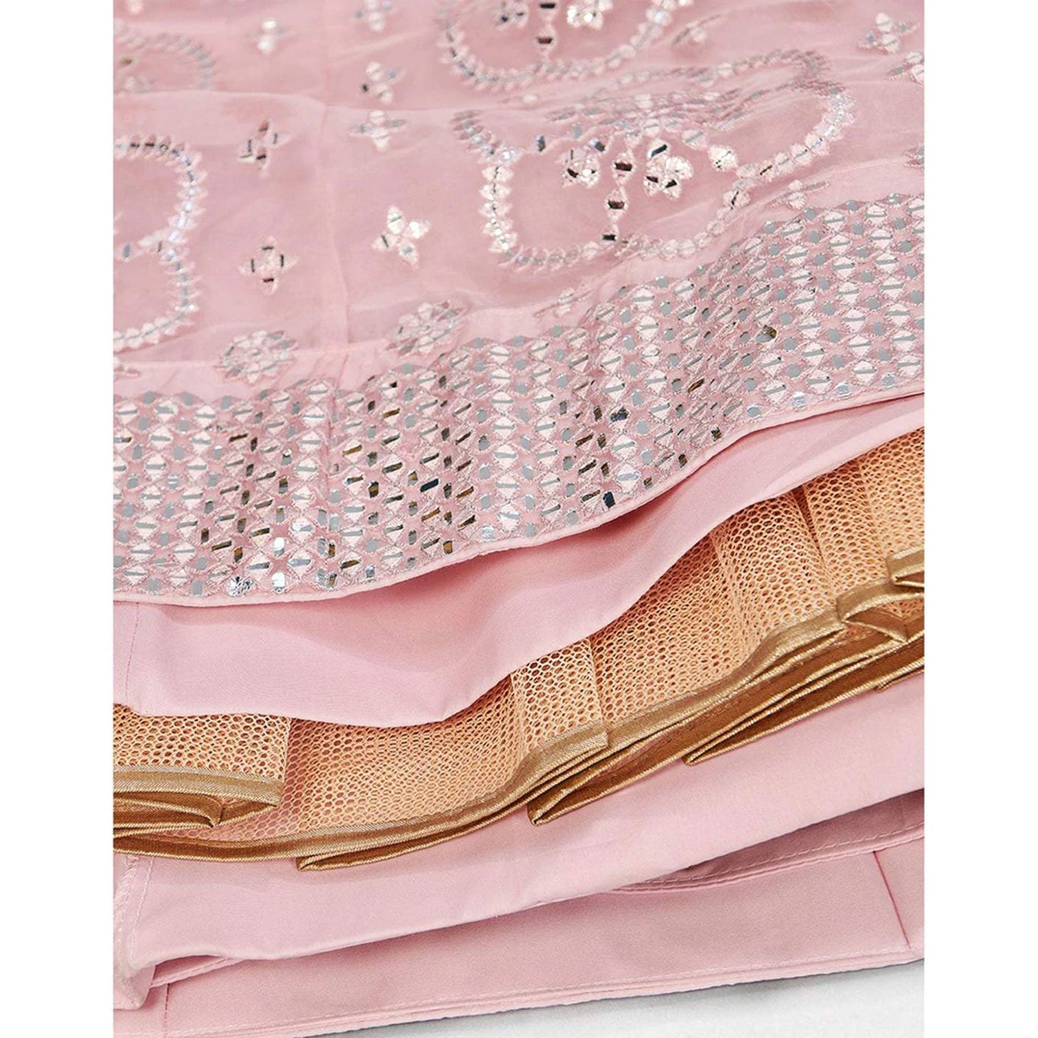 Strawberry Thread and Foil Mirror Cutwork Lehenga choli