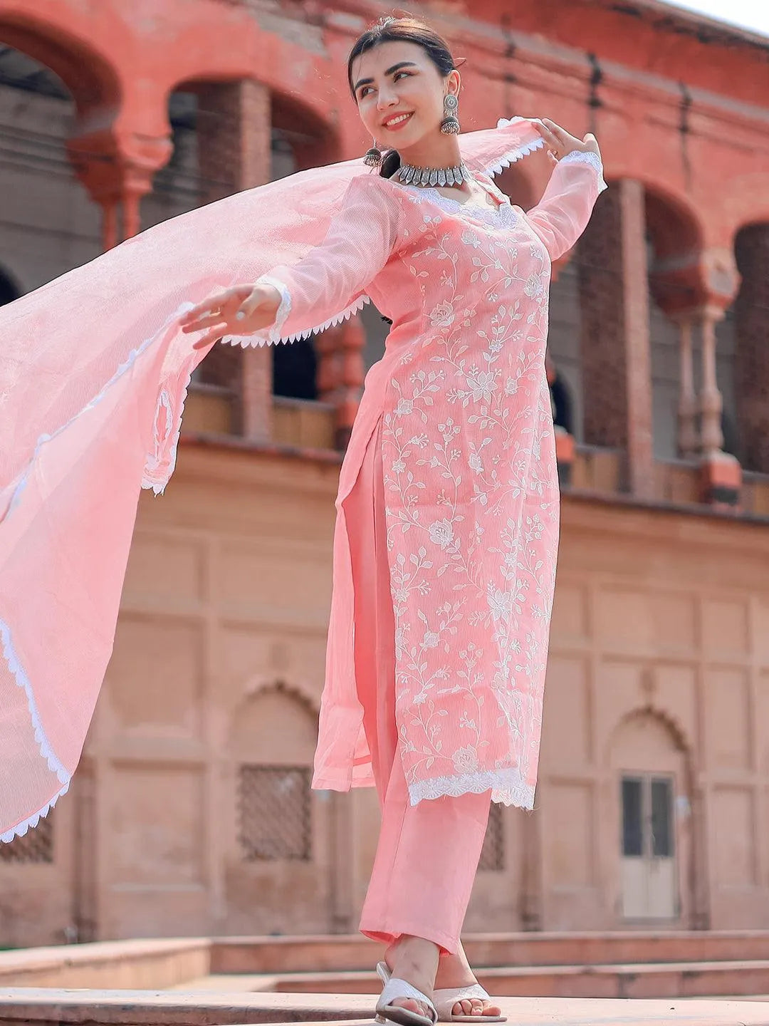 Libas Pink Embroidered Cotton Pakistani Suit