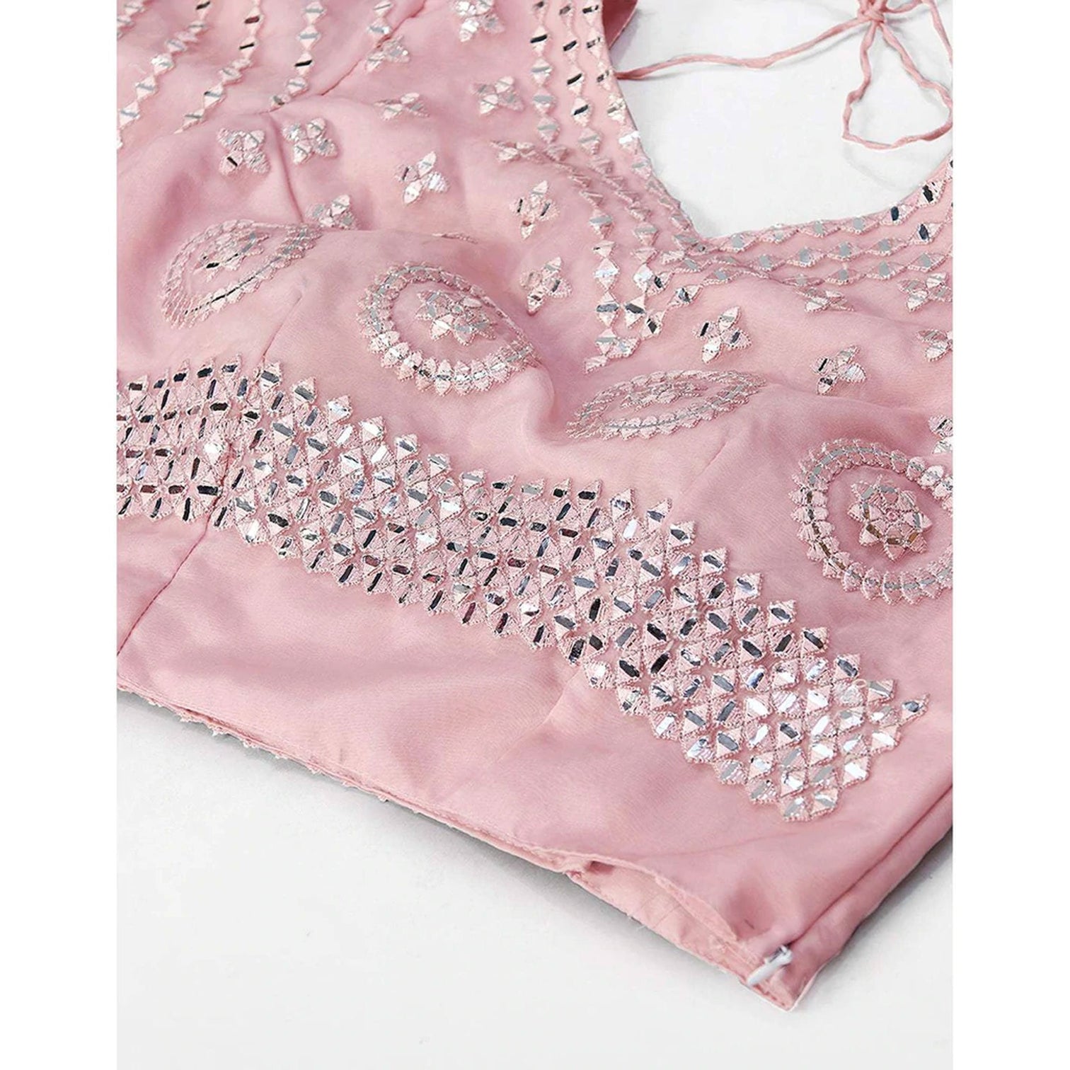 Strawberry Thread and Foil Mirror Cutwork Lehenga choli