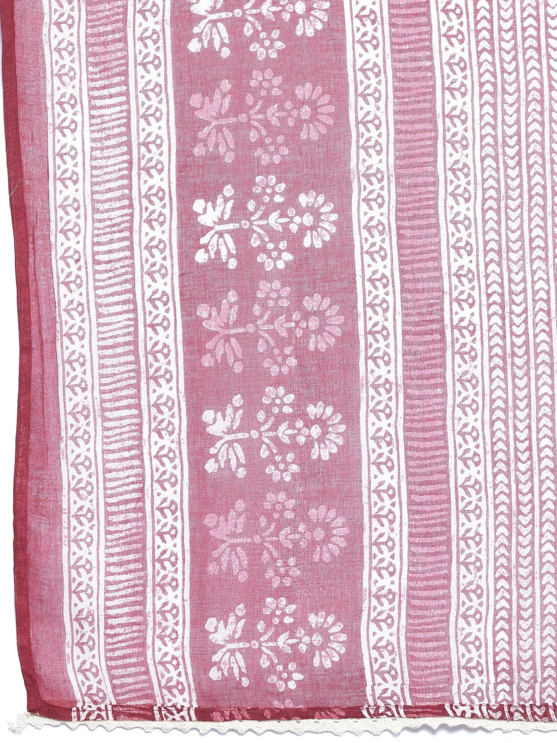 Mameraa Burgundy Printed Cotton A-Line Kurta With Palazzos & Dupatta