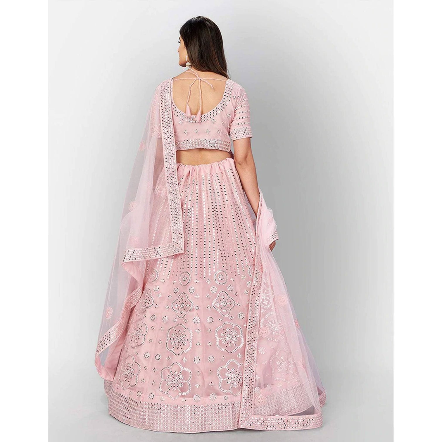 Strawberry Thread and Foil Mirror Cutwork Lehenga choli