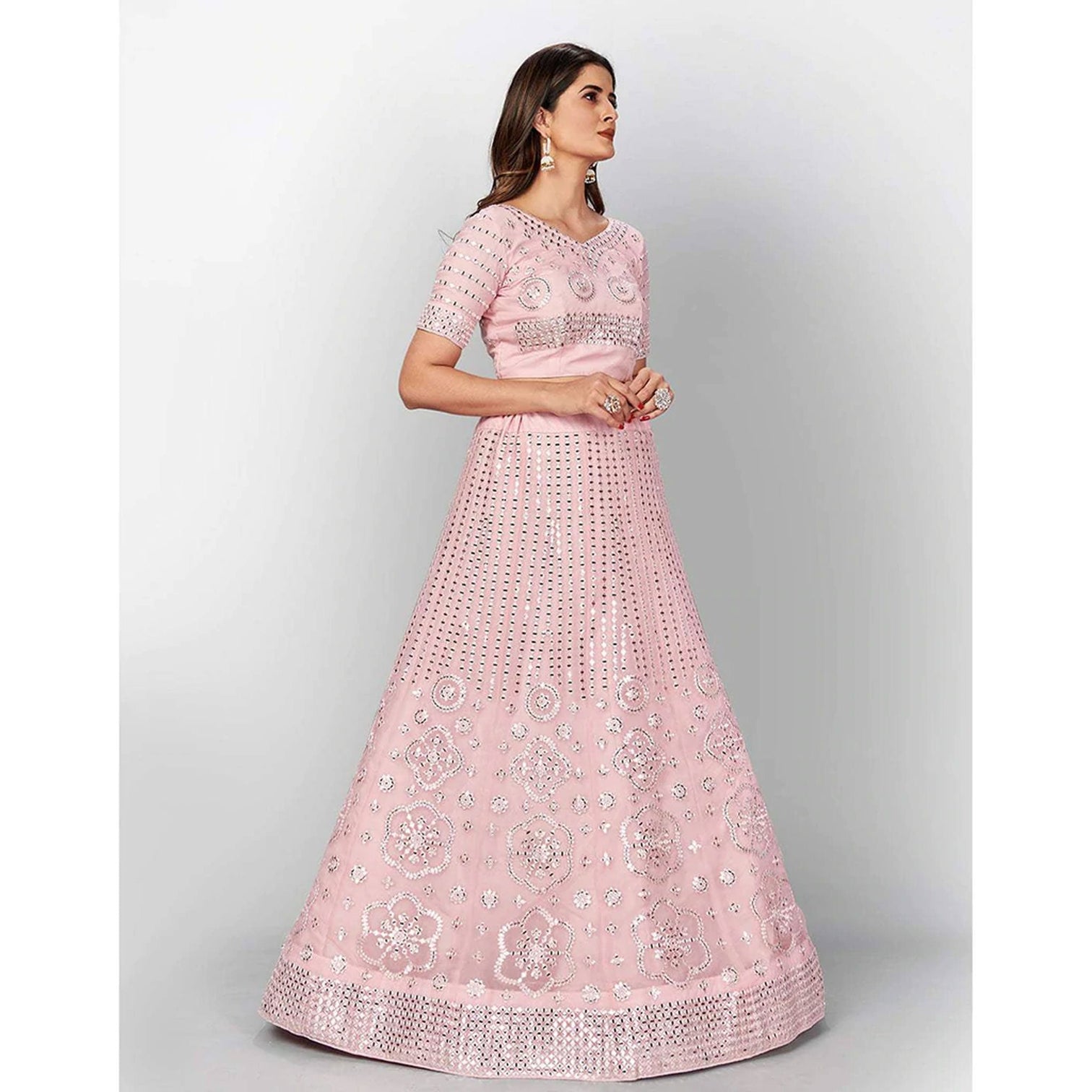 Strawberry Thread and Foil Mirror Cutwork Lehenga choli