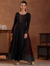 Libas Black Self Design Cotton A-Line Kurta With Trousers