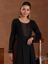 Libas Black Self Design Cotton A-Line Kurta With Trousers