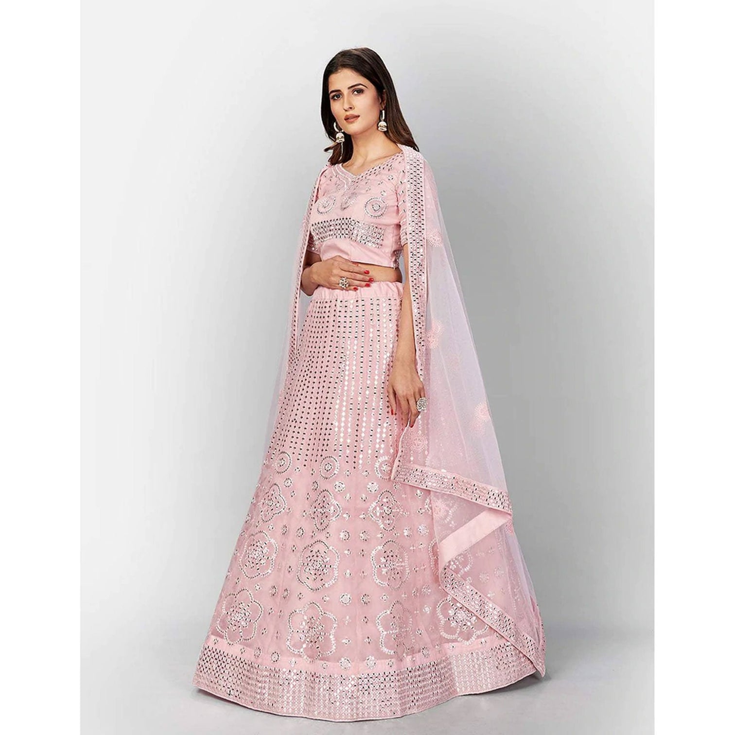 Strawberry Thread and Foil Mirror Cutwork Lehenga choli