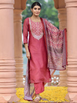 Gerua Pink Printed Silk Blend Straight Suit With Dupatta