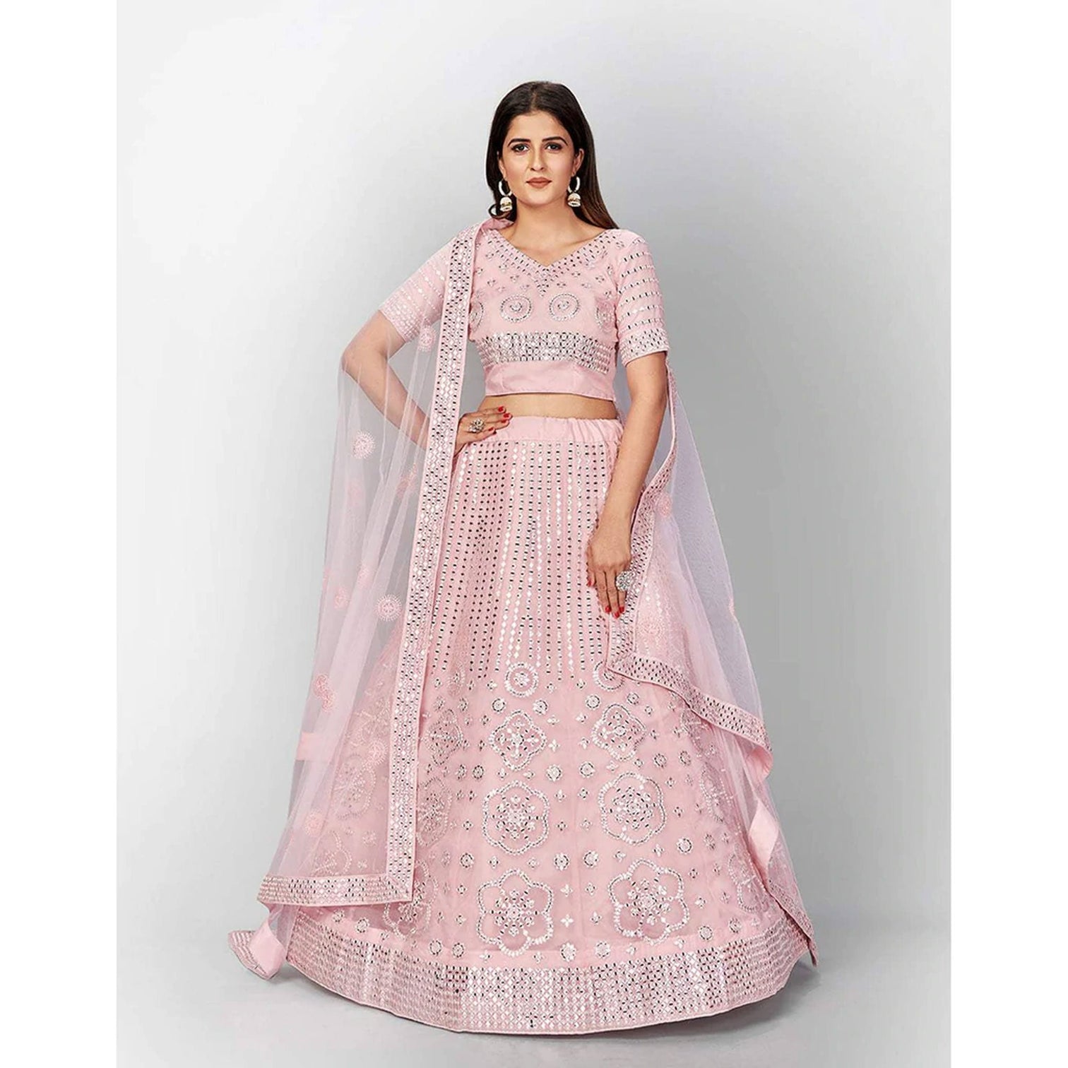 Strawberry Thread and Foil Mirror Cutwork Lehenga choli