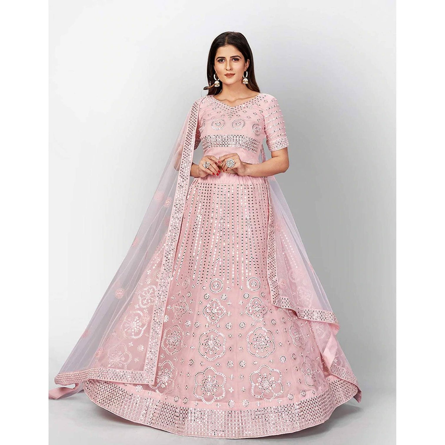 Strawberry Thread and Foil Mirror Cutwork Lehenga choli