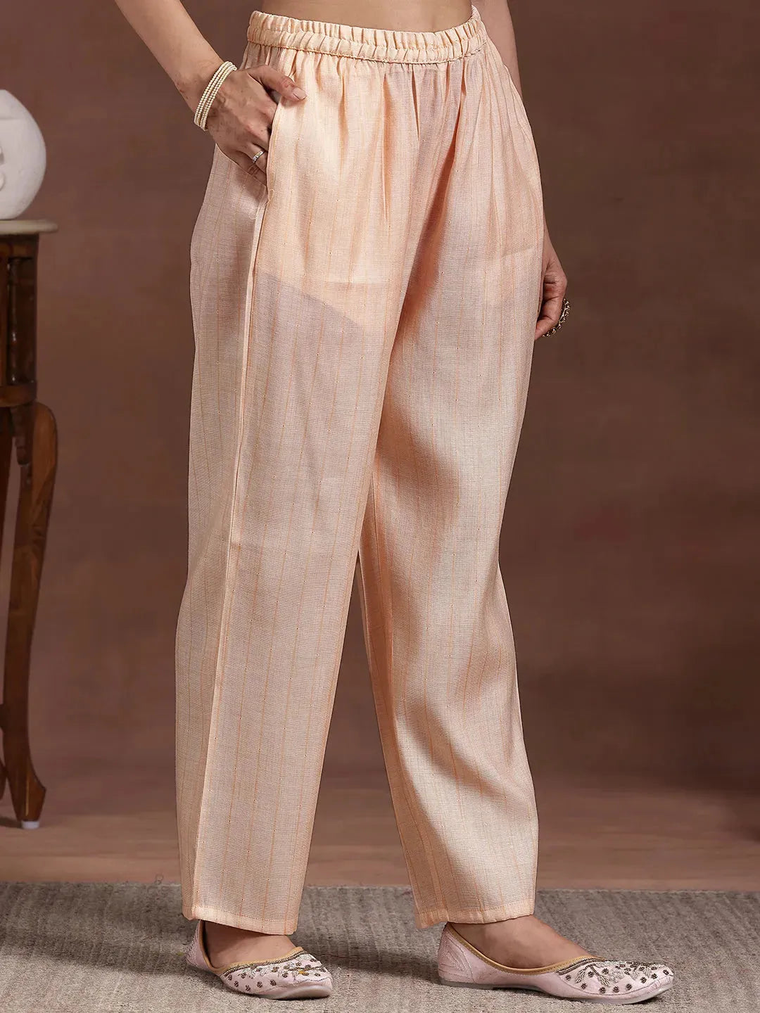 Libas Peach Embroidered Cotton Blend Straight Suit With Dupatta