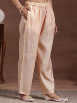 Libas Peach Embroidered Cotton Blend Straight Suit With Dupatta