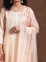 Libas Peach Embroidered Cotton Blend Straight Suit With Dupatta