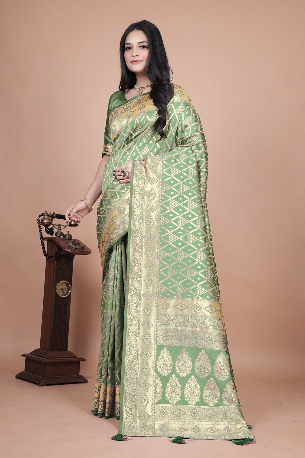 Elegant Green Silk Saree with Silver Zari Work - Handwoven Indian Sari for Weddings, Festivals & Special Occasions