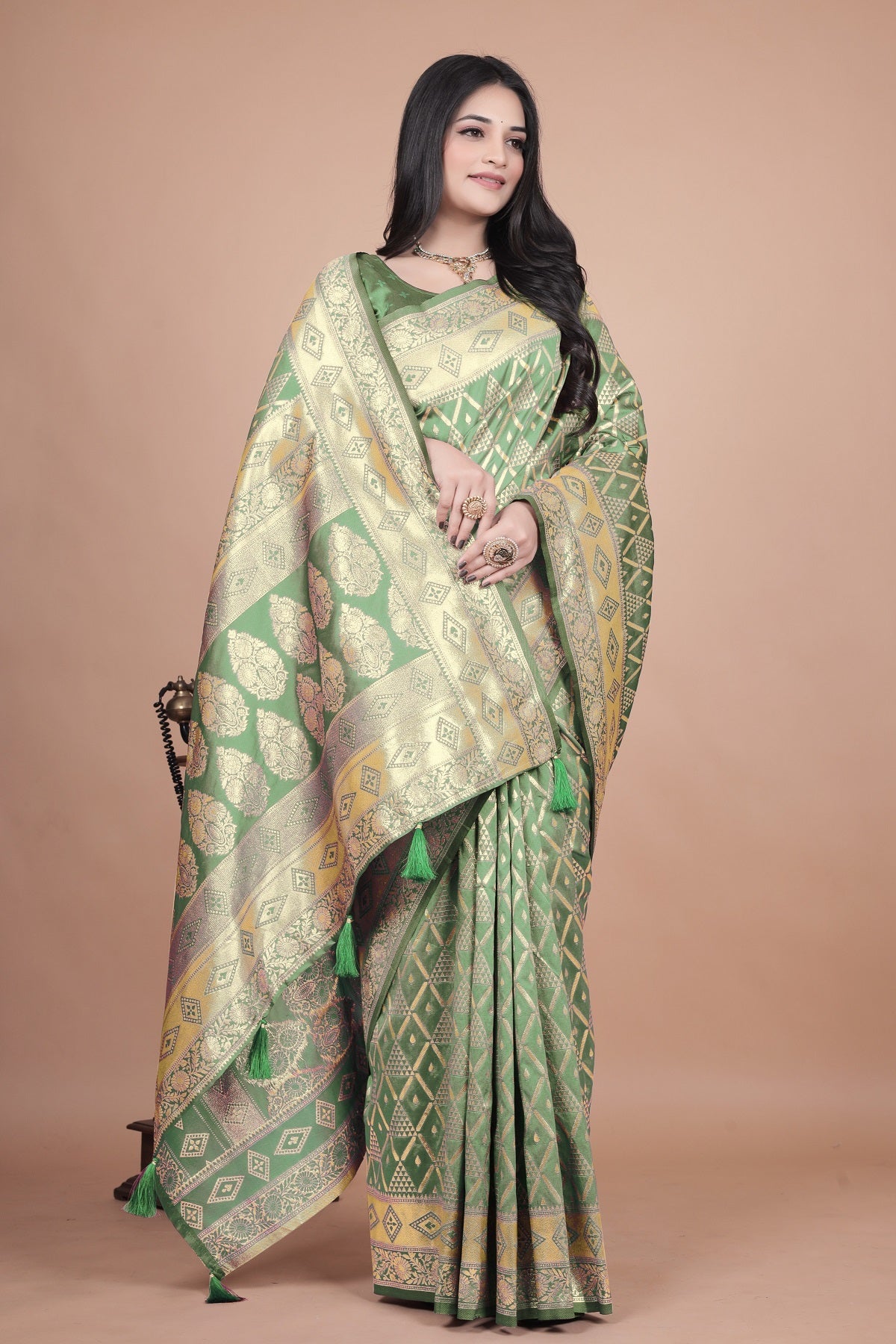 Elegant Green Silk Saree with Silver Zari Work - Handwoven Indian Sari for Weddings, Festivals & Special Occasions
