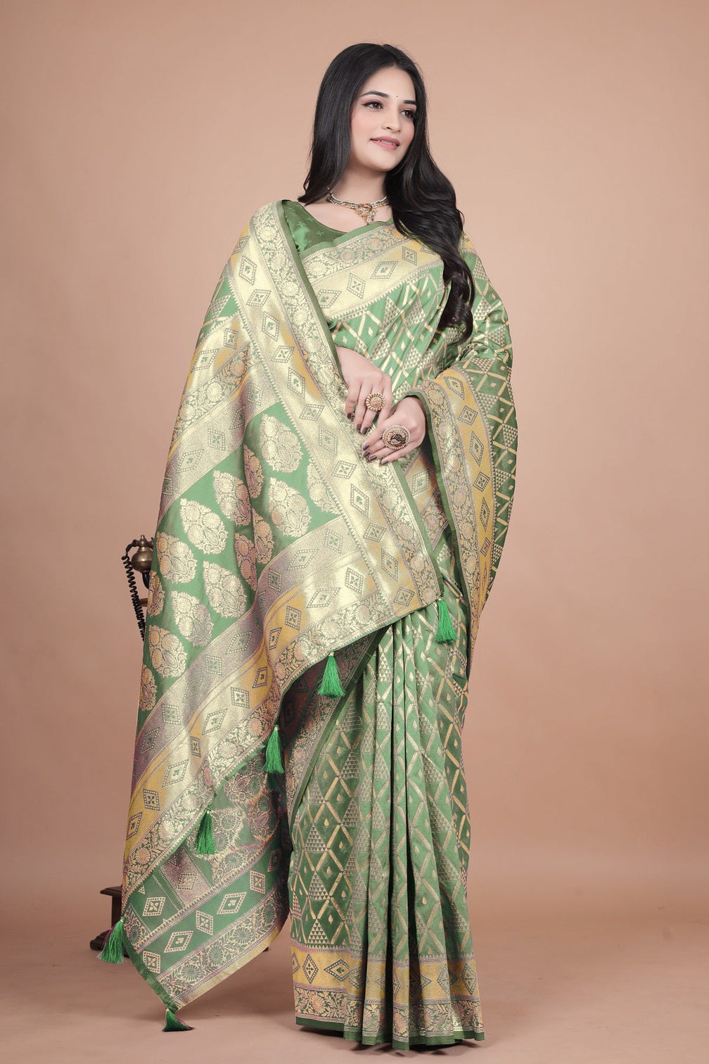 Elegant Green Silk Saree with Silver Zari Work - Handwoven Indian Sari for Weddings, Festivals & Special Occasions