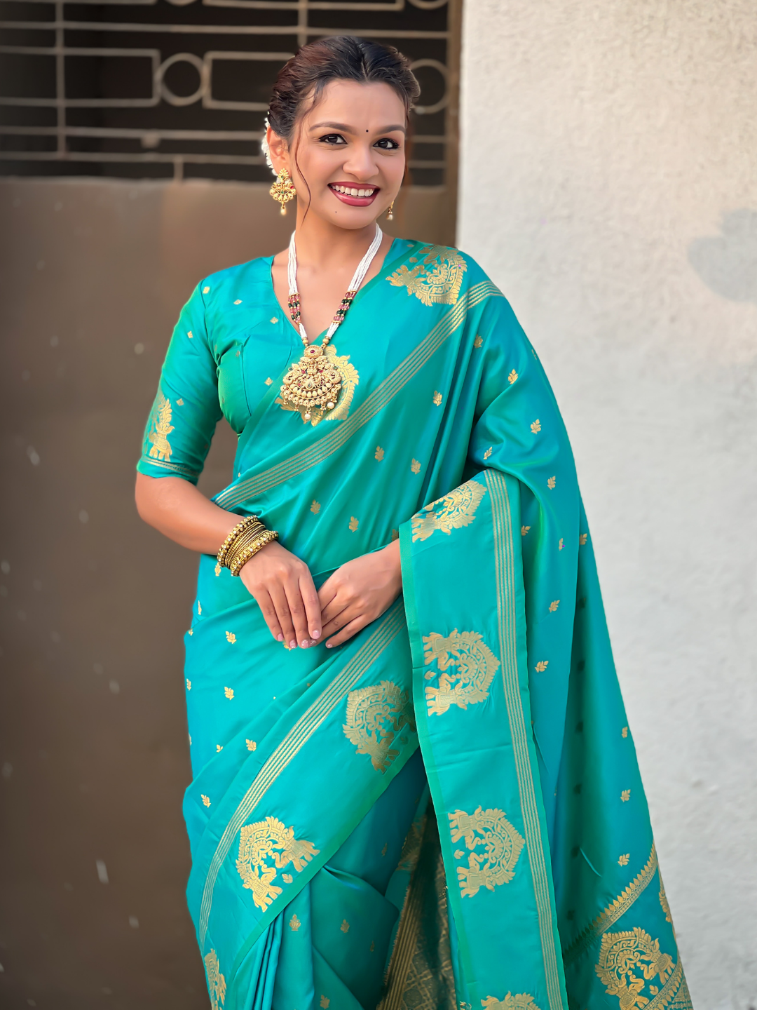 Sea Green Soft Silk Traditional Zari Woven Saree