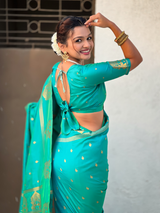 Sea Green Soft Silk Traditional Zari Woven Saree
