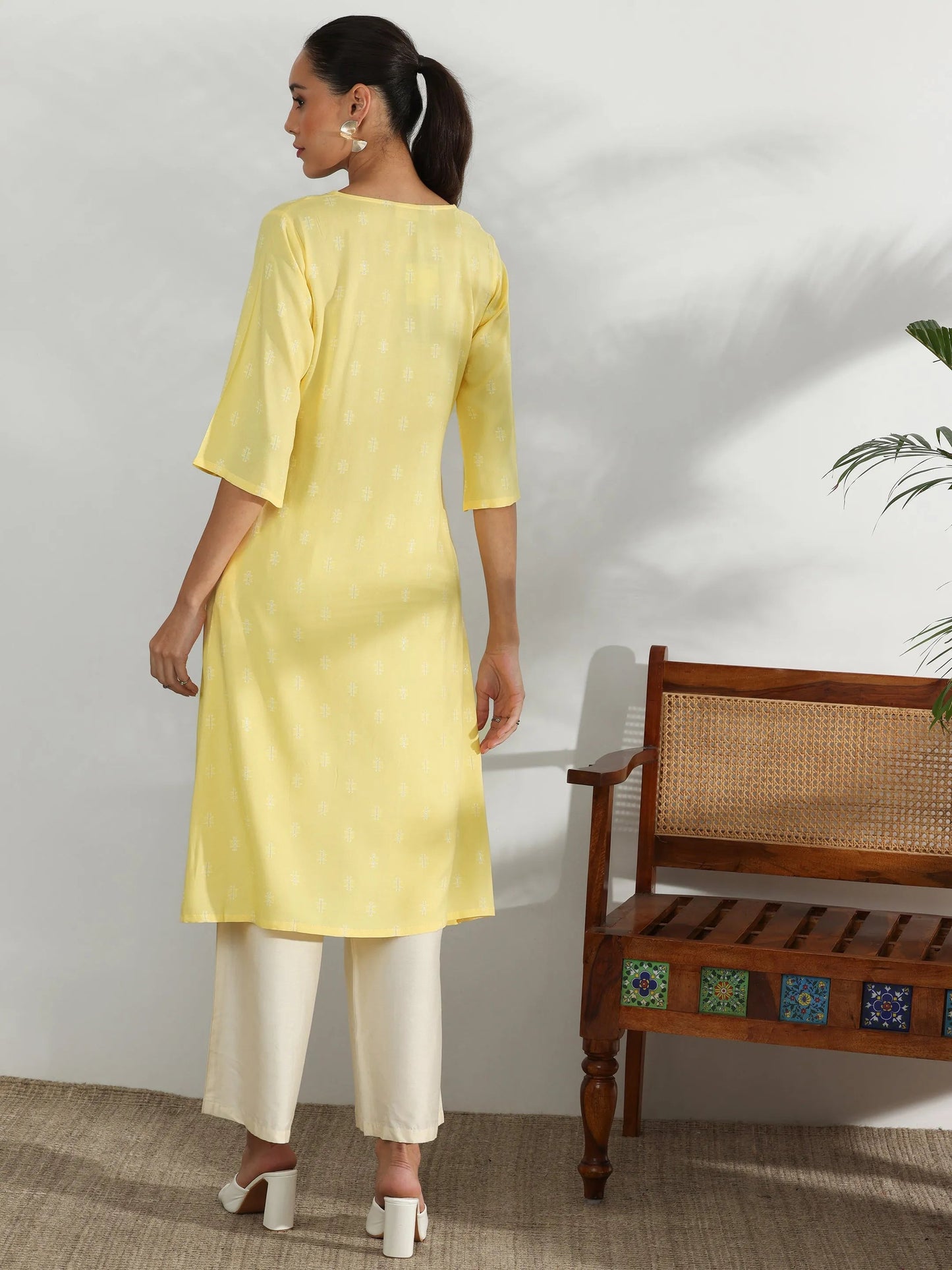 Gerua Yellow Woven Design Rayon Straight Kurta