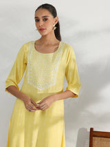 Gerua Yellow Woven Design Rayon Straight Kurta