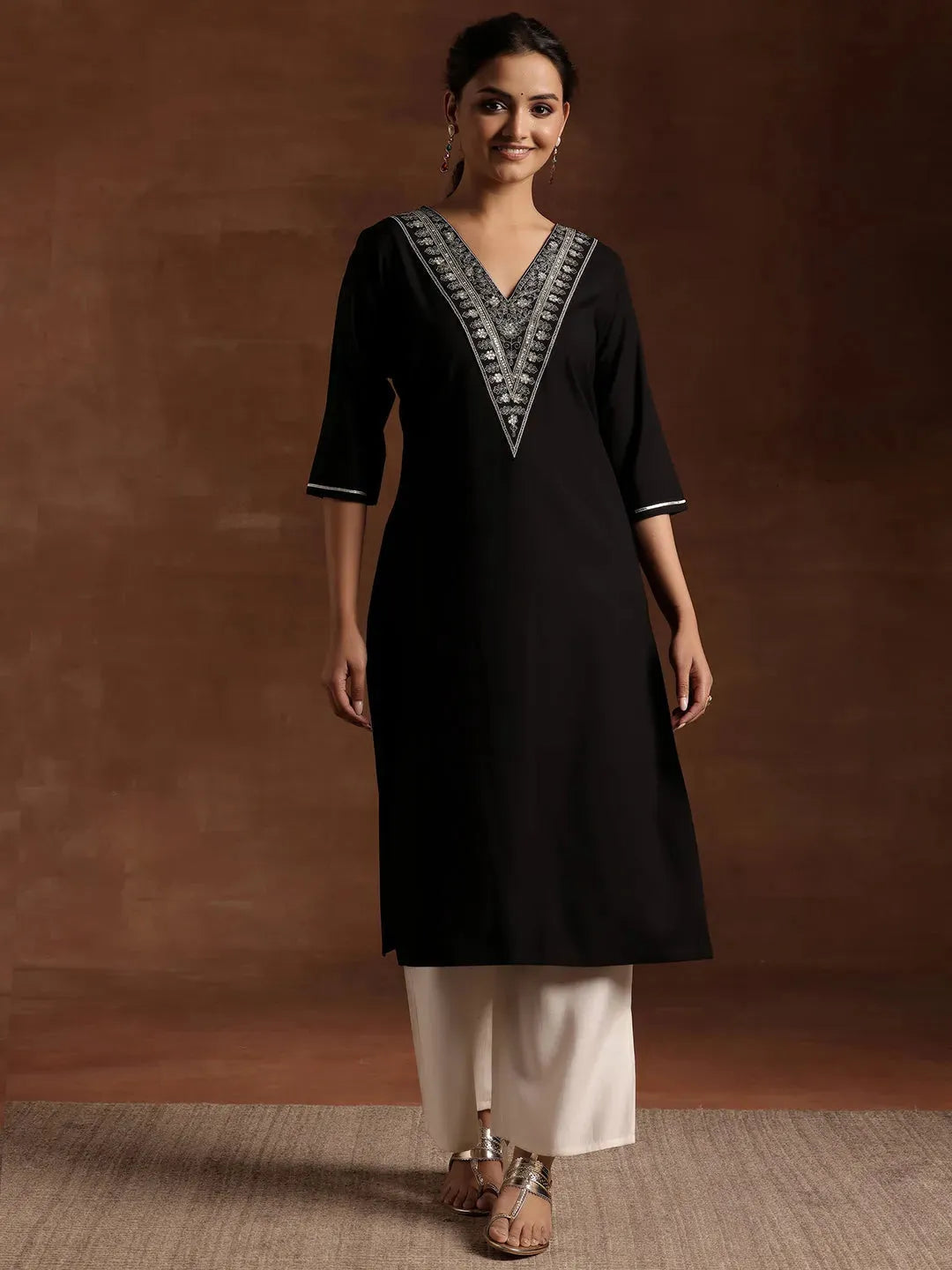 Libas Black Yoke Design Rayon A-Line Kurta