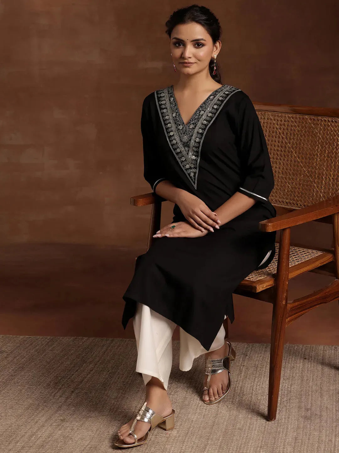 Libas Black Yoke Design Rayon A-Line Kurta