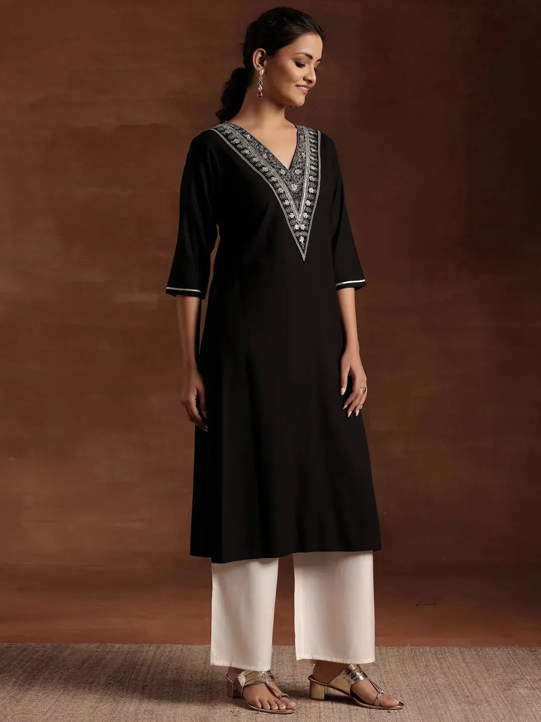 Libas Black Yoke Design Rayon A-Line Kurta