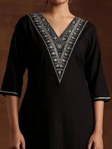 Libas Black Yoke Design Rayon A-Line Kurta