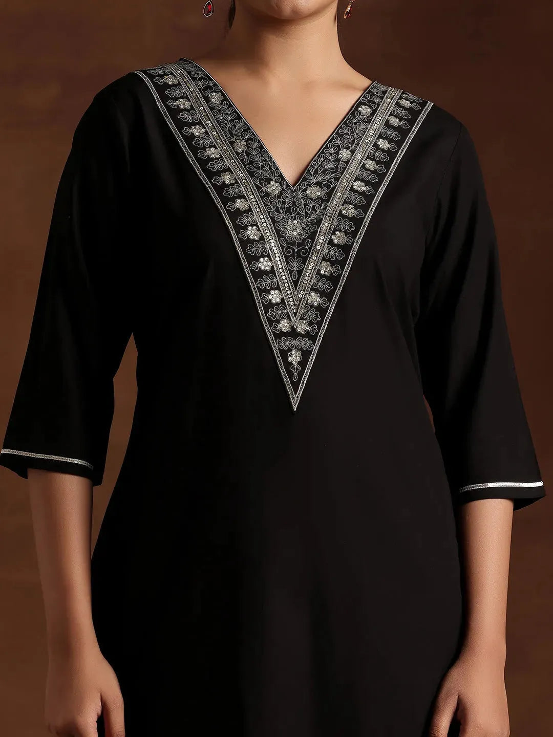 Libas Black Yoke Design Rayon A-Line Kurta