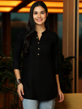 Libas Black Solid Rayon Straight Kurti
