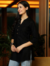 Libas Black Solid Rayon Straight Kurti