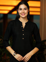Libas Black Solid Rayon Straight Kurti