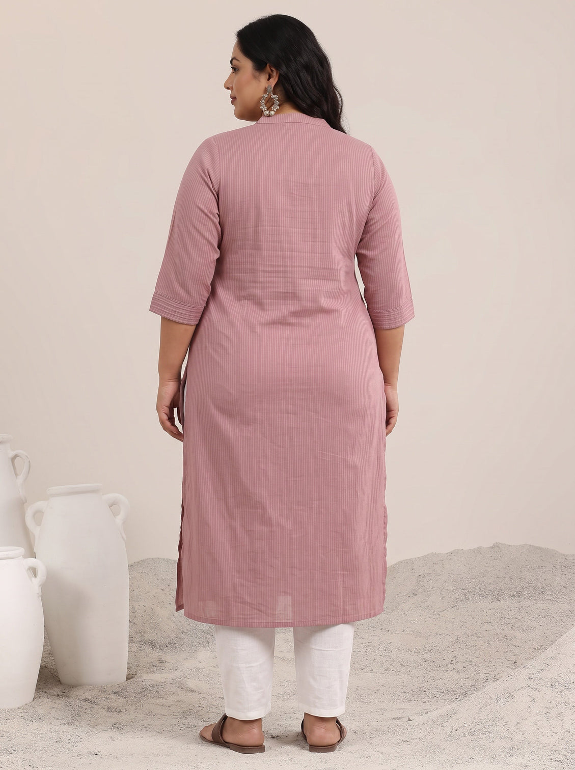 Plus Size Mauve Printed Cotton Straight Kurta