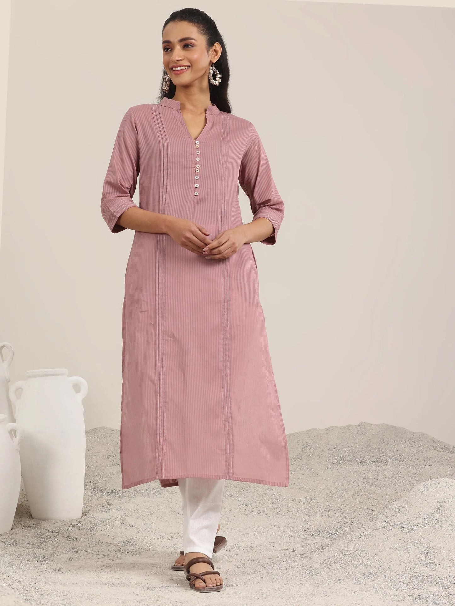 Libas Mauve Printed Cotton Straight Kurta
