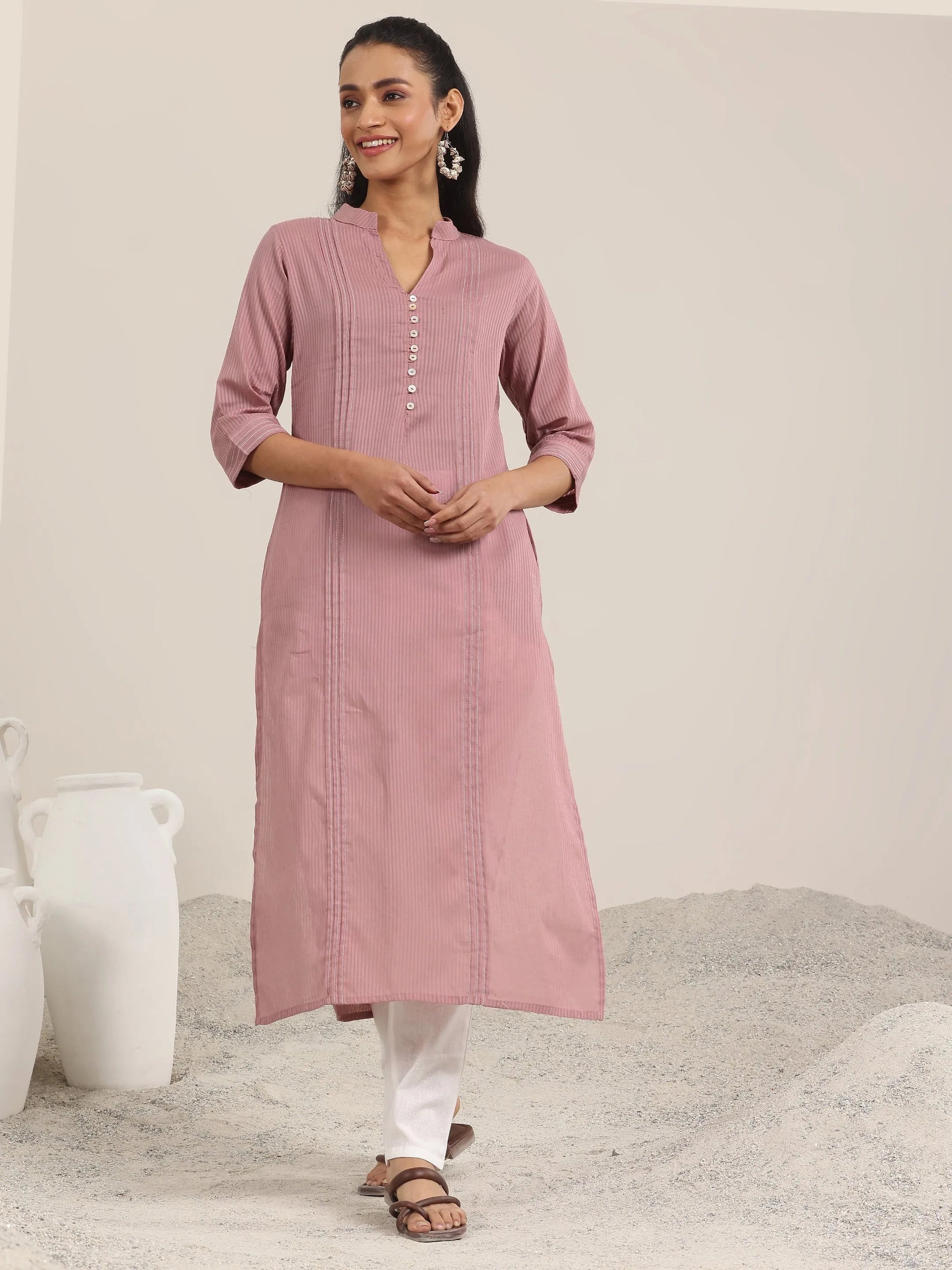 Libas Mauve Printed Cotton Straight Kurta