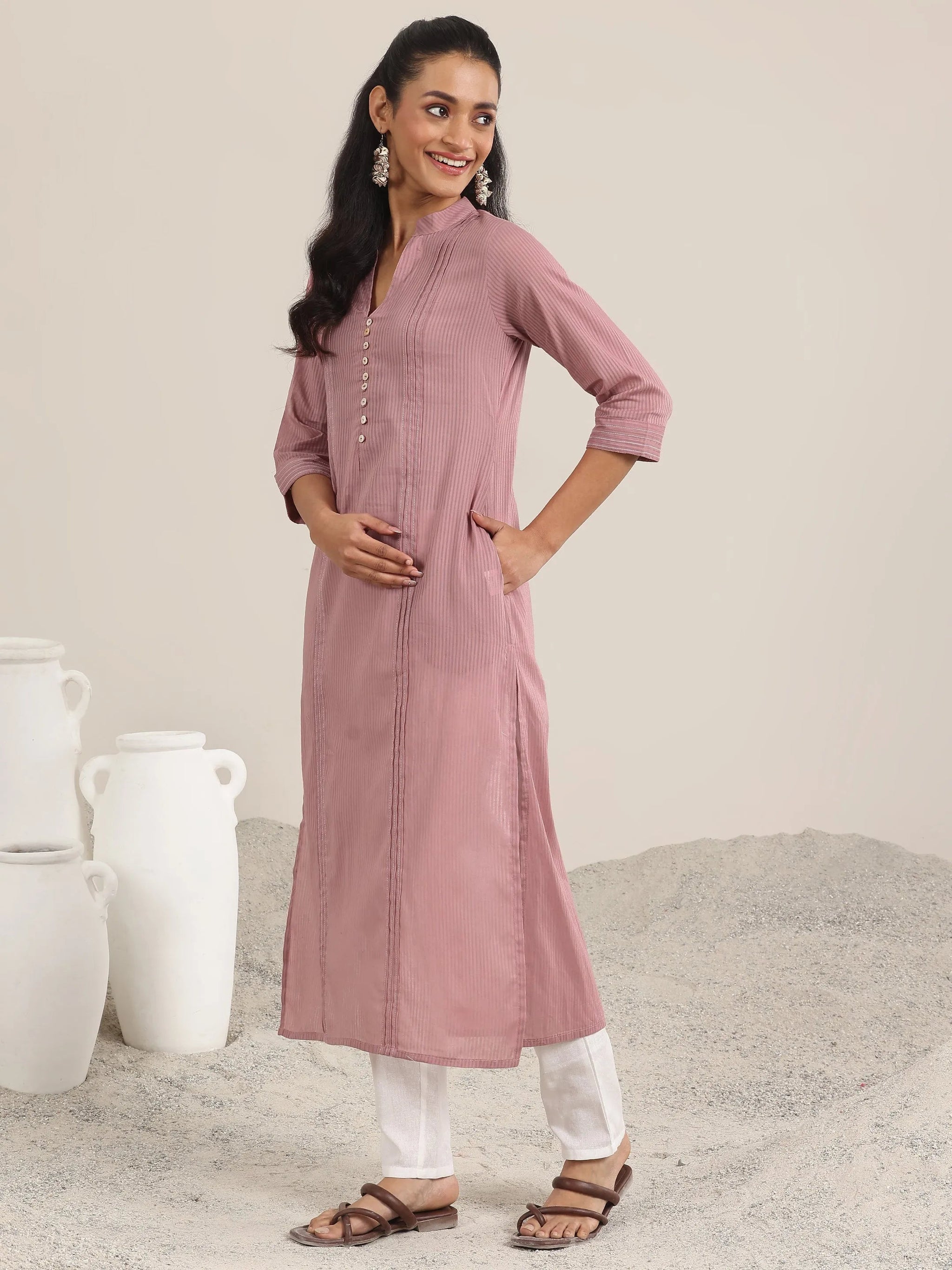Libas Mauve Printed Cotton Straight Kurta