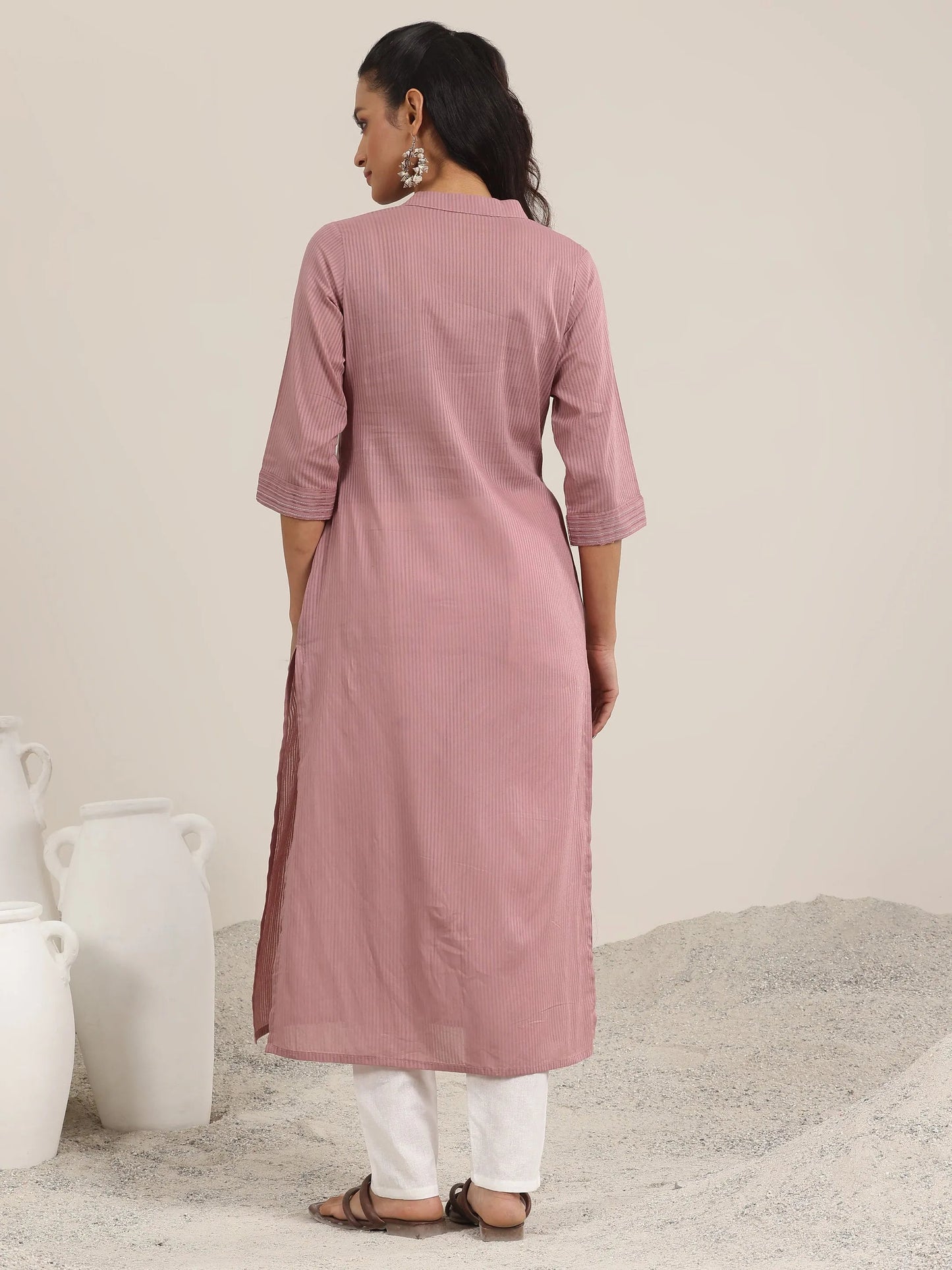 Libas Mauve Printed Cotton Straight Kurta