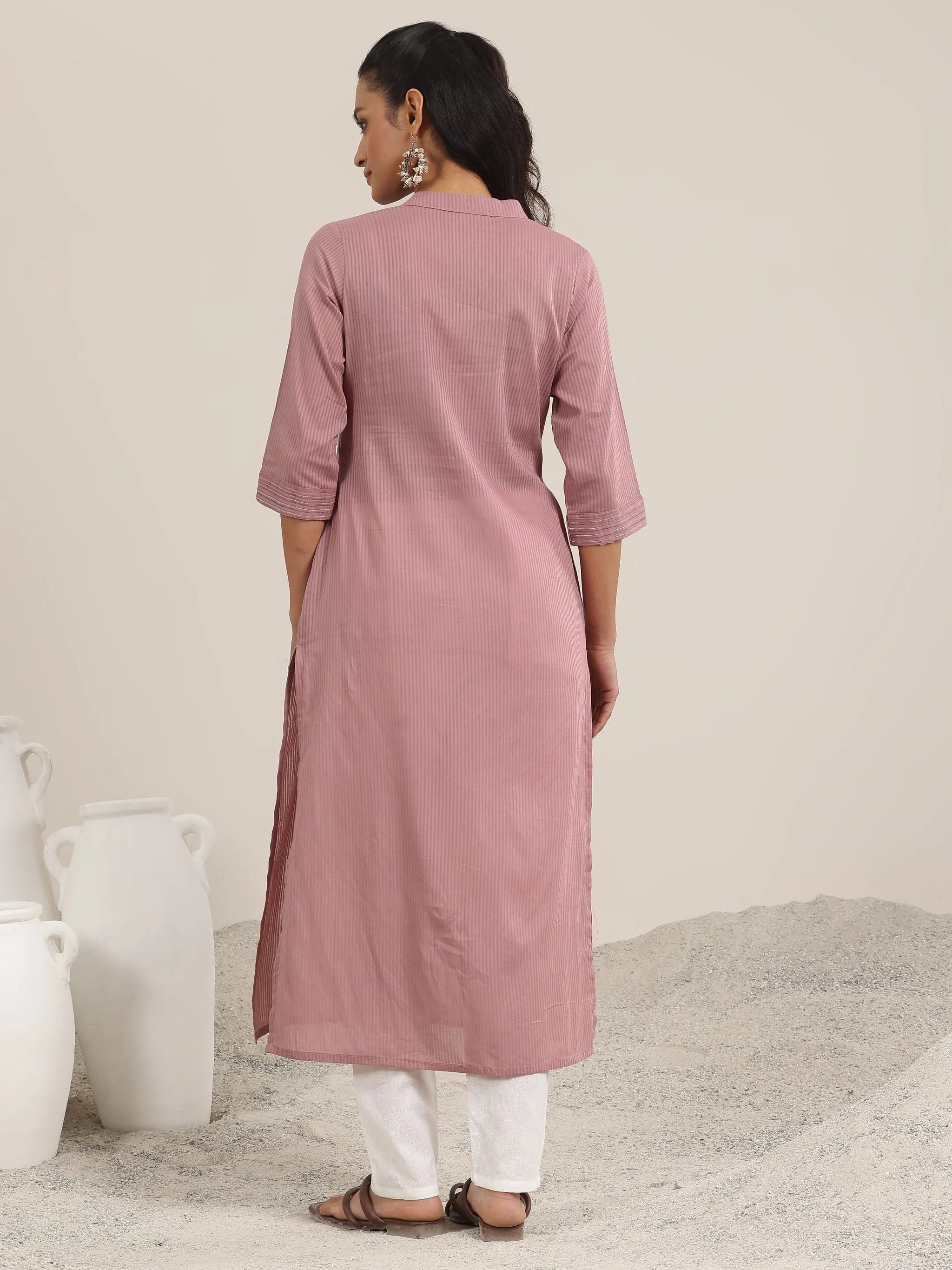 Libas Mauve Printed Cotton Straight Kurta